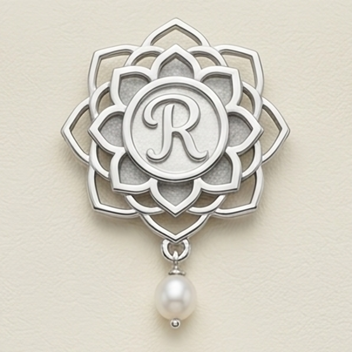 Lotus Mandala Monogram Brooch, handmade 925 sterling silver by Sanvik's Brooches