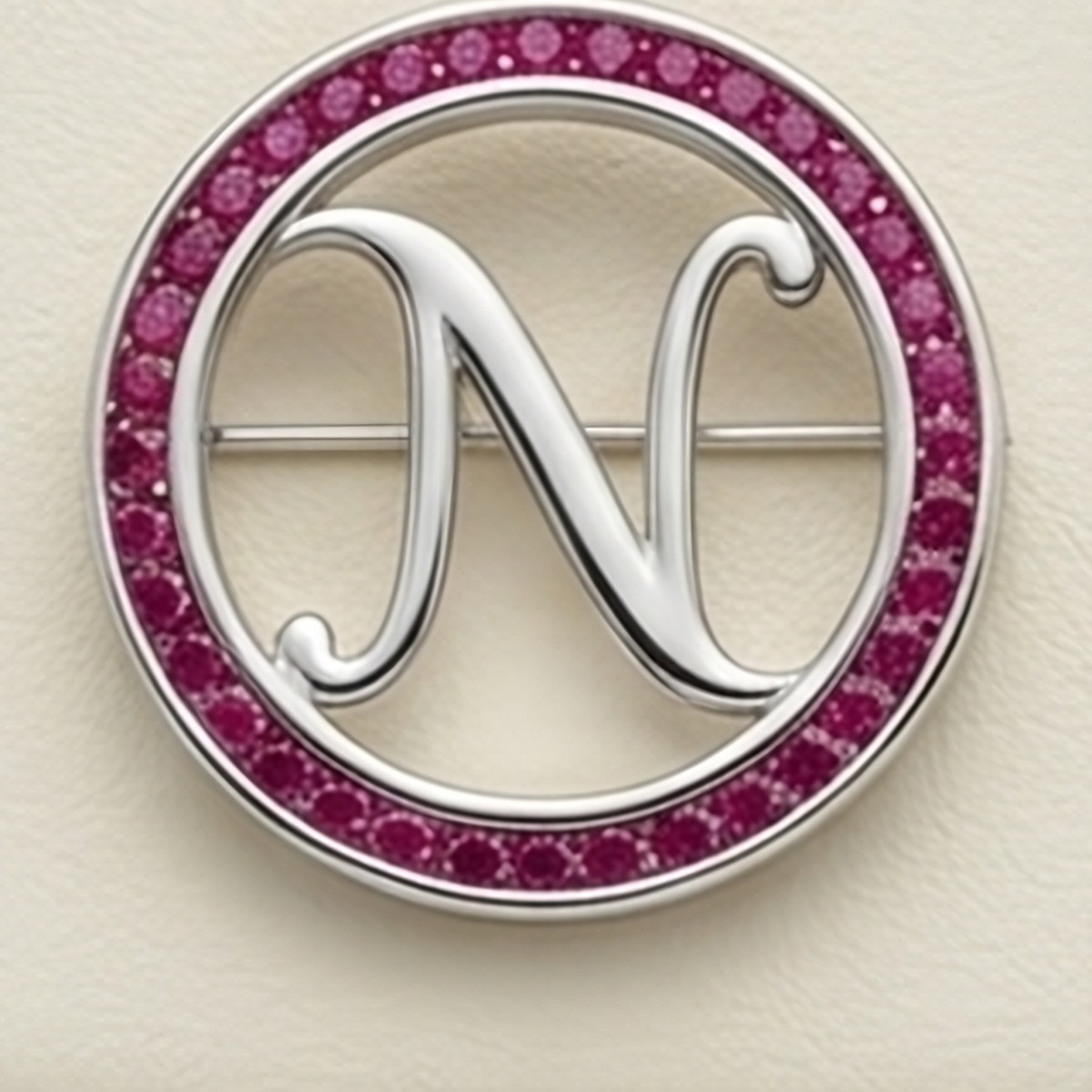 Pink Stone Initial Brooch, handmade 925 sterling silver by Sanvik's Brooches