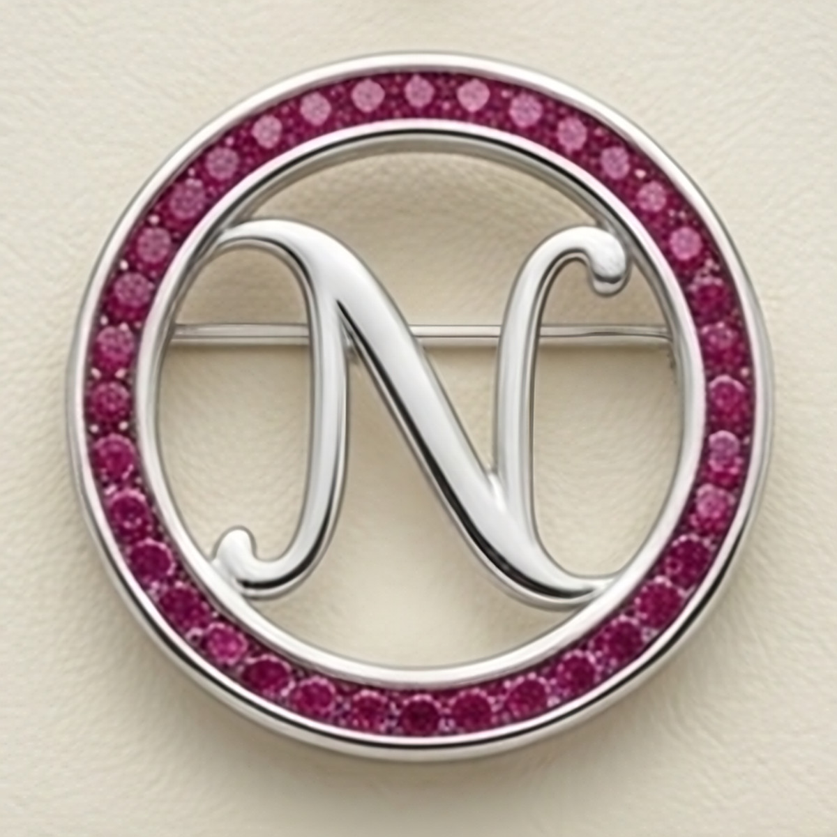 Pink Stone Initial, Style 2 Brooch, handmade 925 sterling silver by Sanvik's Brooches